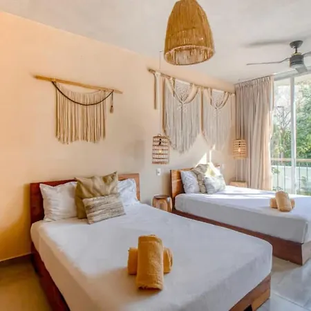 Tulum Center Family Double Suite Four Guest With Free Parking Pool Ac Kitchenette Near Beach
